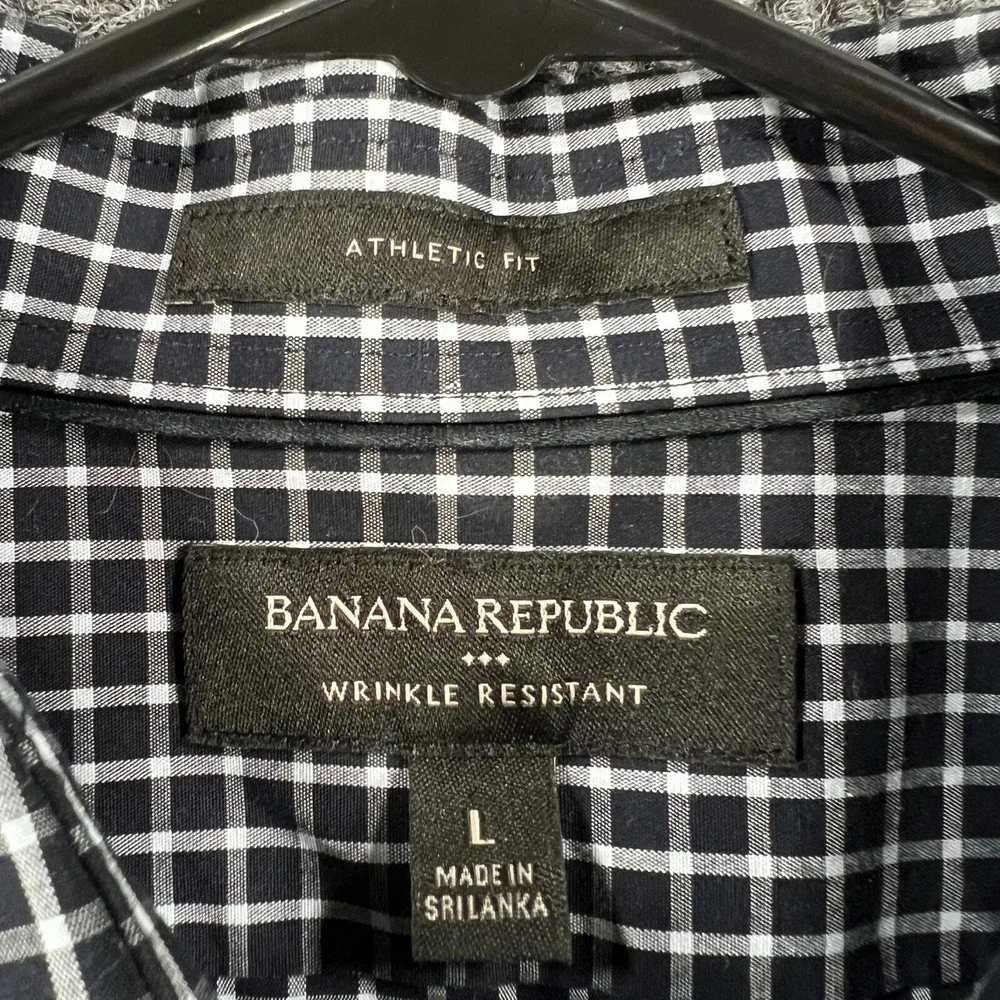 Banana Republic Shirt Mens Large Black Check Long Sleeve Button Up Athletic Fit
